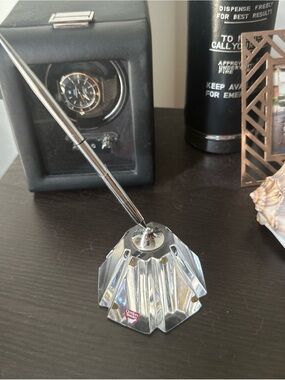 Orrefors Sweden Crystal Desk Pen Holder Paperweight Full Crystal Base - Signed